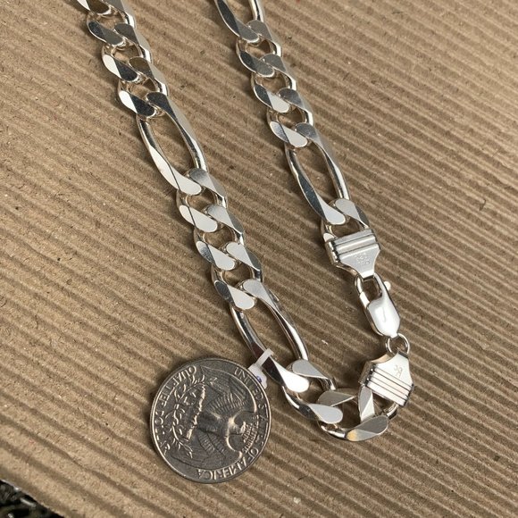NEW 59.1 grams 18" 9.5mm Sterling Silver Figaro Chain Necklace from Italy - Picture 4 of 5